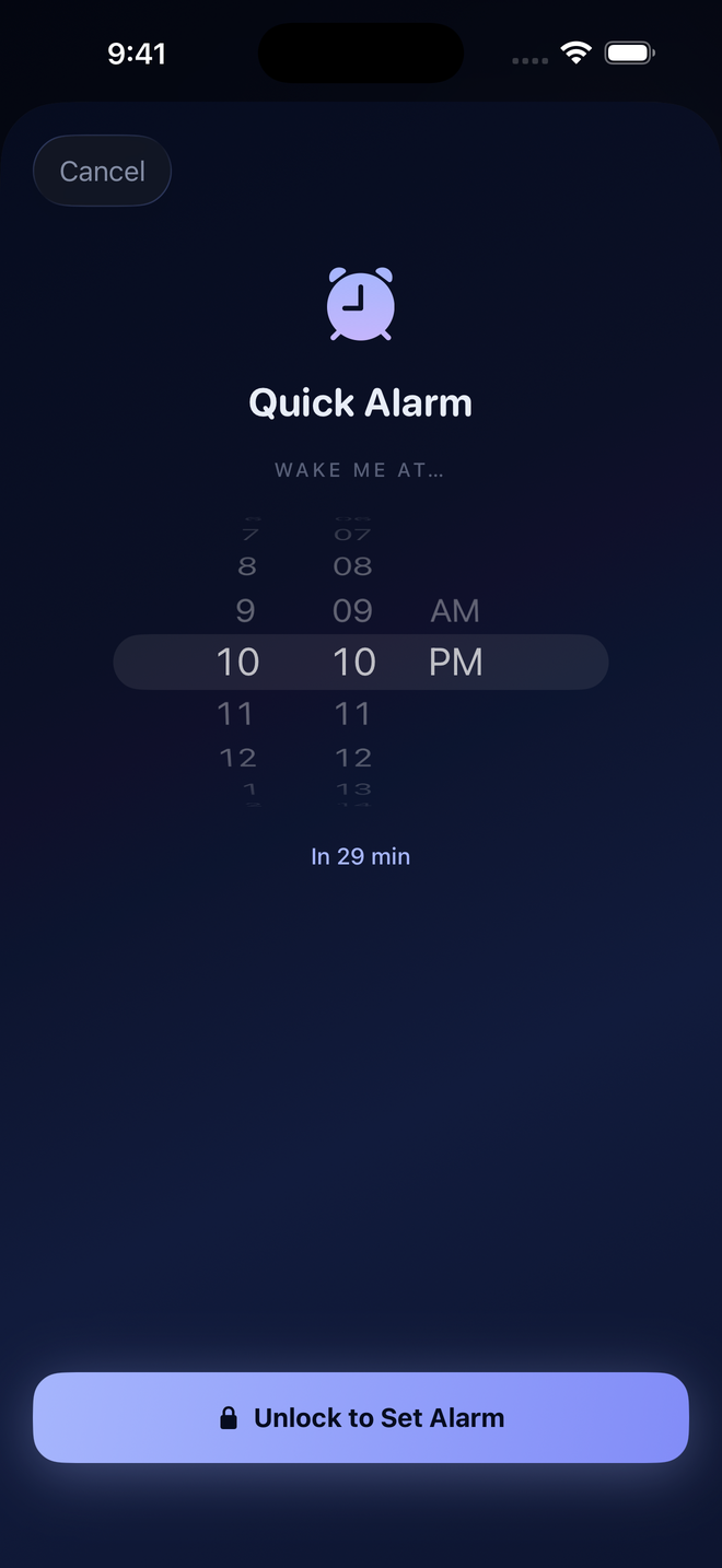 Quick Alarm wheel time picker